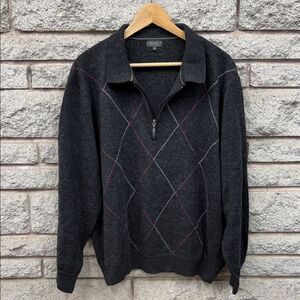 Men's Charcoal Argyle Zip-Up Sweater